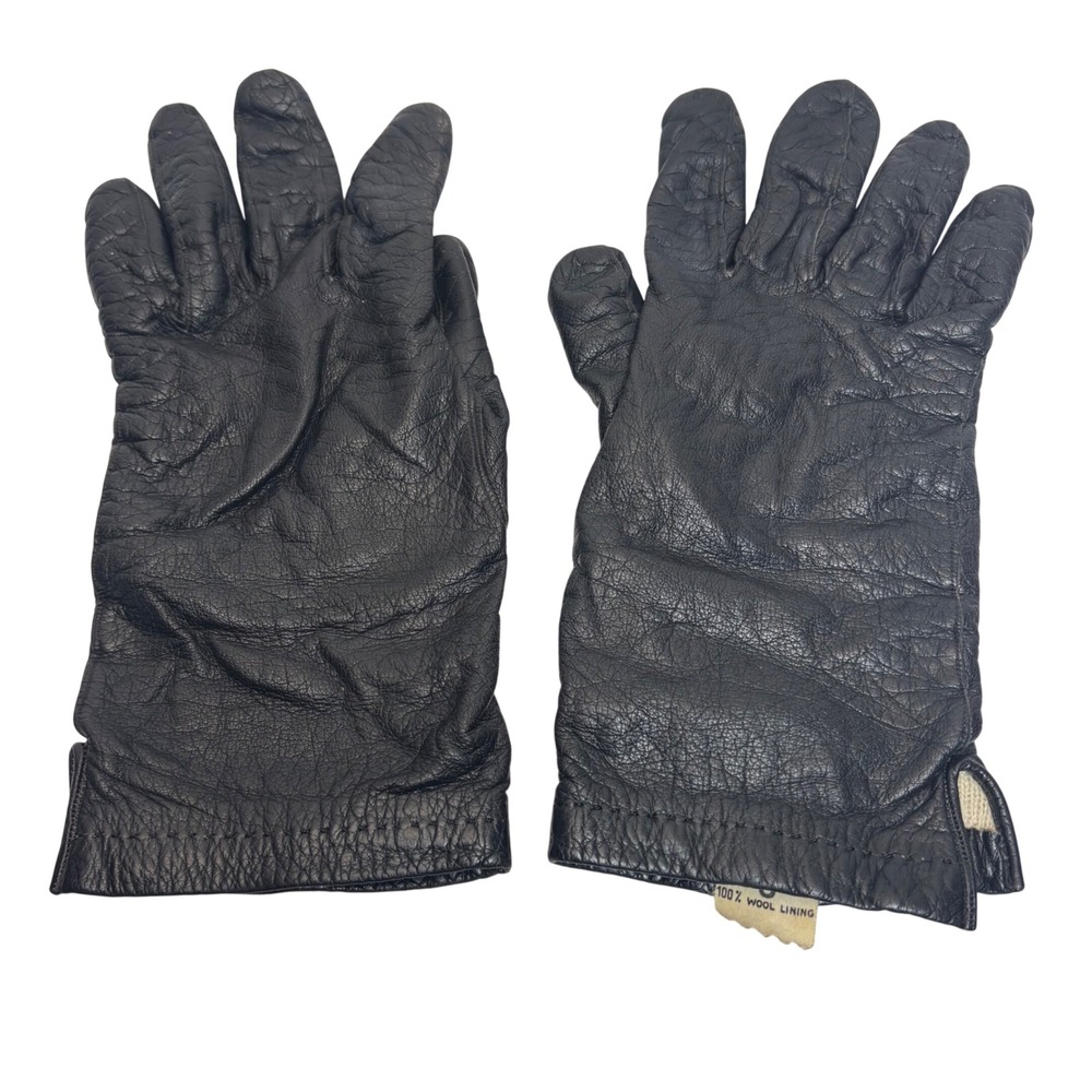 VTG Aris of Paris Leather‎ Gloves Mens 8 Black 100% Wool Lined Made in France